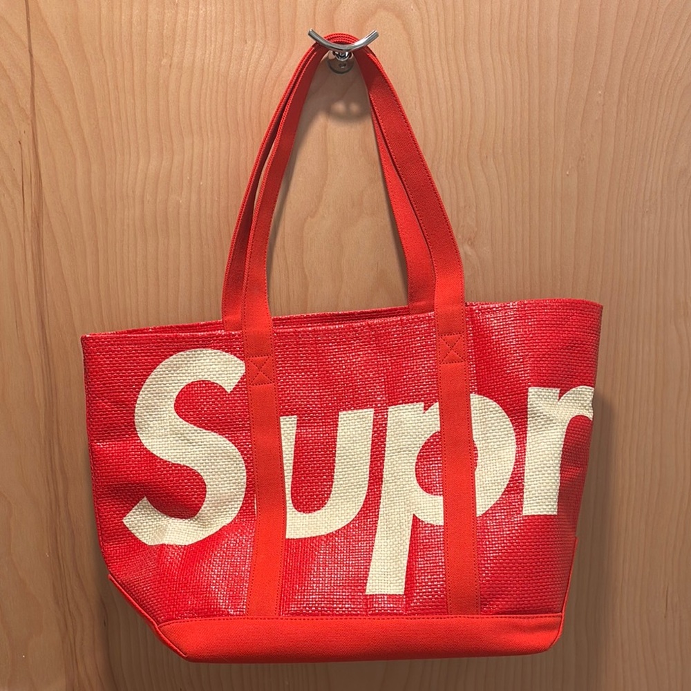 Supreme Red Raffia Tote Bag